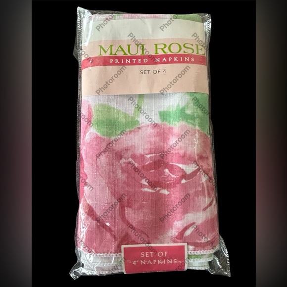 Brownstone Gallery Ltd Other - Maui Tea Rose Set of 4 Dinner Napkins Pink Green White Square